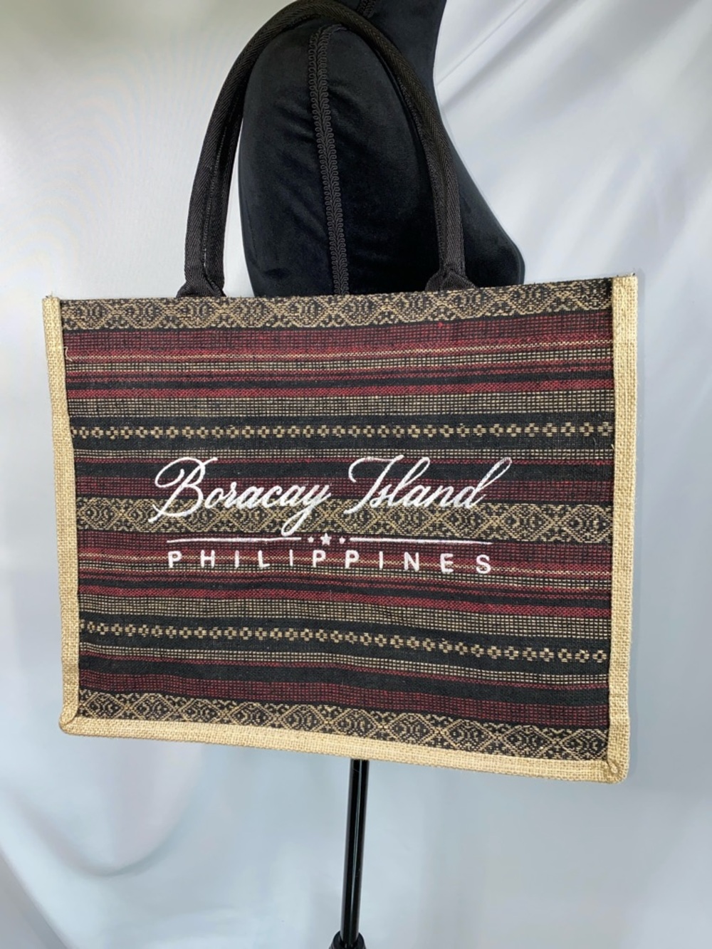 Philippines Boracay Island Fabric Tote Bag - Native Woven Boho Beach Bag